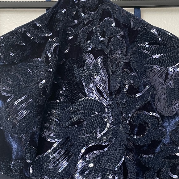 Lulu’s Navy Blue Sequin Halter Skater Mini Dress Size XS - Picture 6 of 14